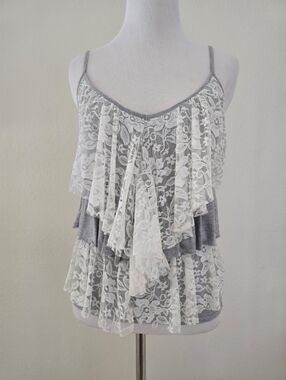 One Clothing Gray Lace Ruffle Cami Top
